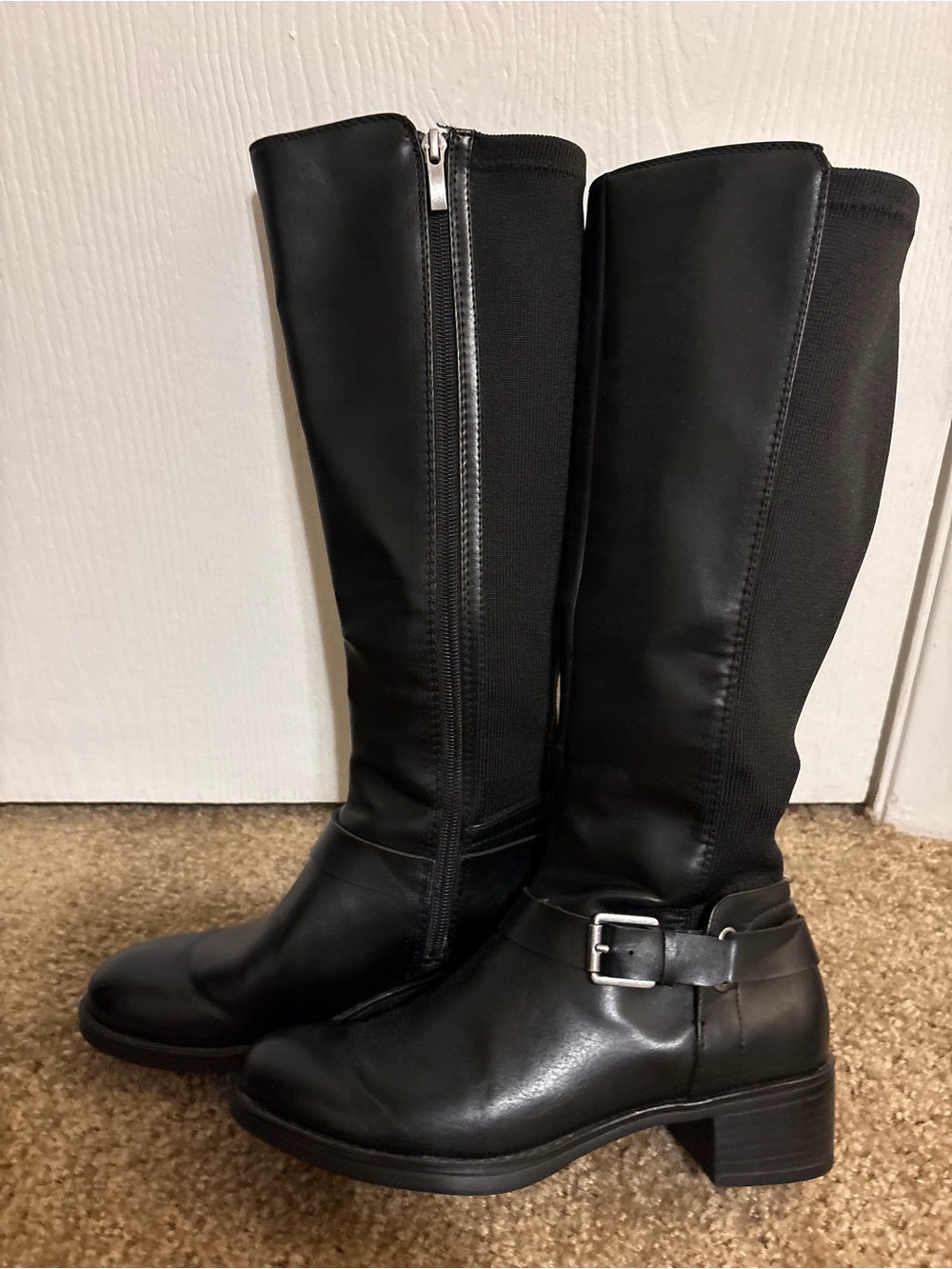 Franco Sarto Black Knee-High Riding Boots with Buckle